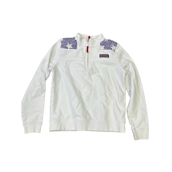 Vineyard Vines Patriotic Shoulder Shep Pullover‎ Quarter Zip, Girls Sz 14 White - Picture 2 of 10
